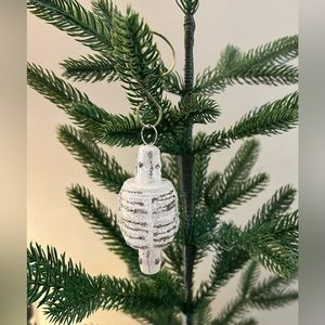 Upcycled Gold and white frosted plastic ornament